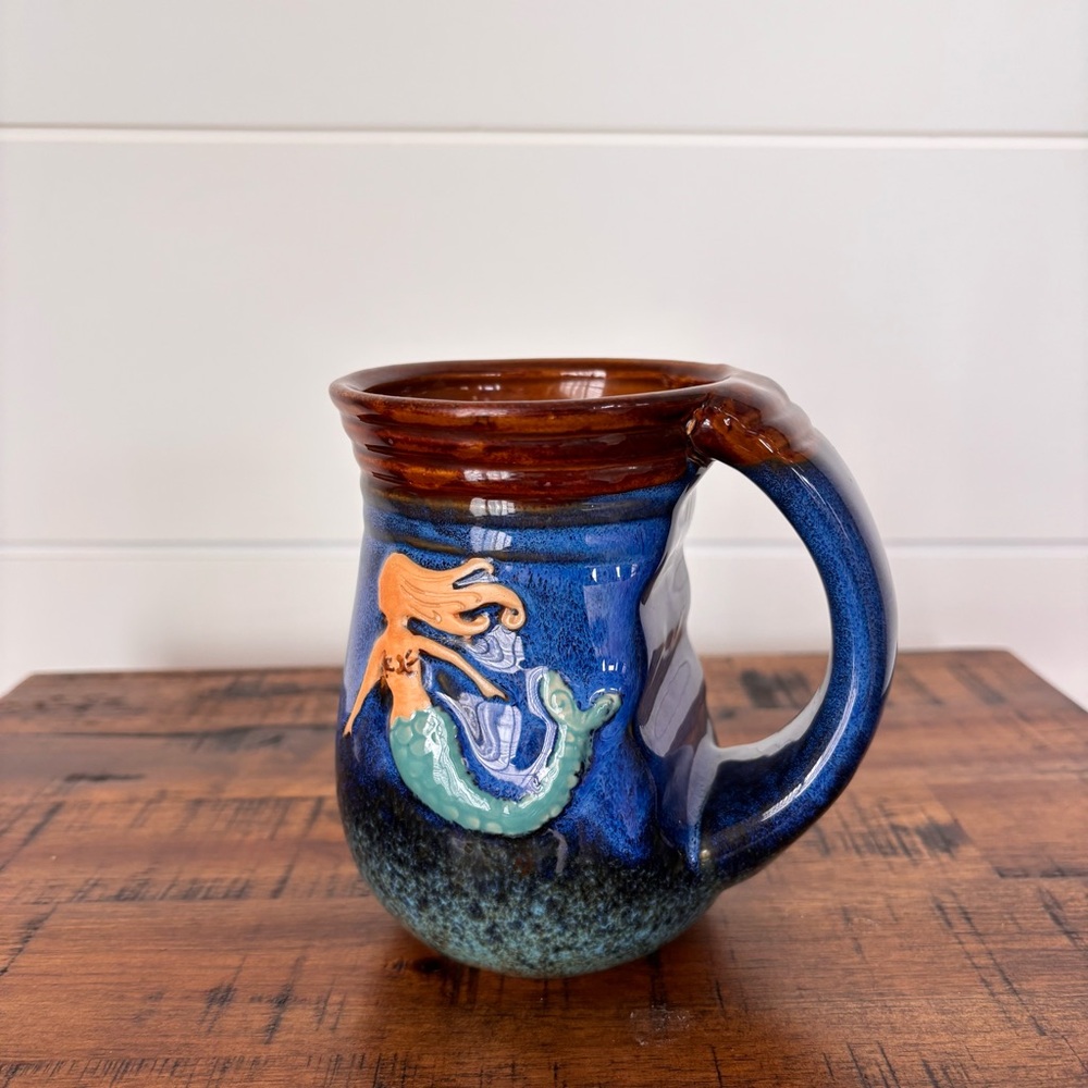 Cape Shore Soneware Handcrafted Blue Mermaid Ceramic Large Mug